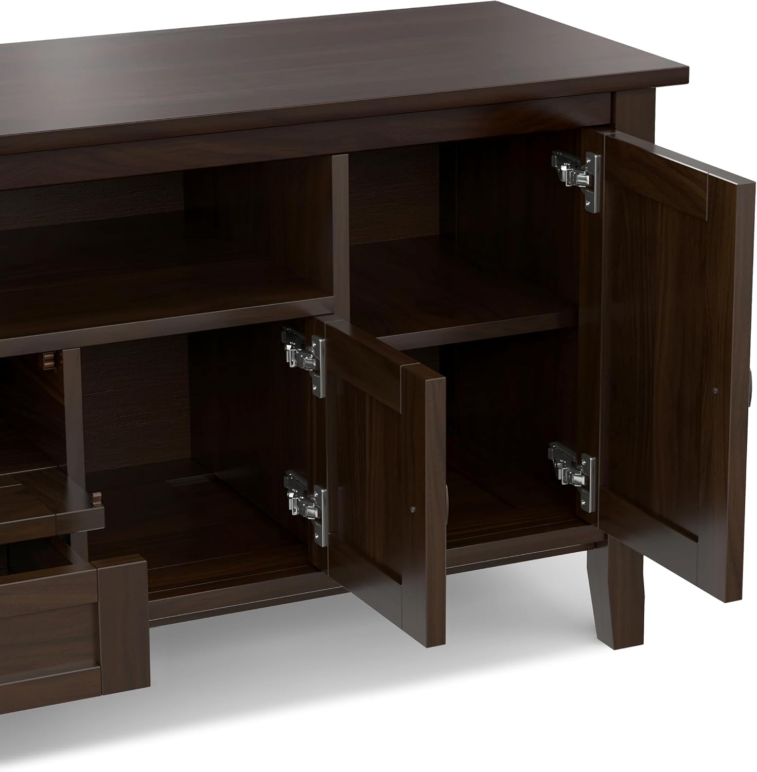 SIMPLIHOME Warm Shaker 47" Wide Solid Wood TV Stand in Light Golden Brown