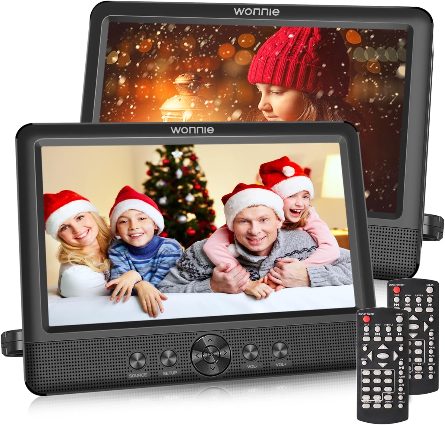 WONNIE 10.5" Two DVD Players Dual Screen for Car Portable CD Player, Play a Same or Two Different Movies with Two Mounting Brackets