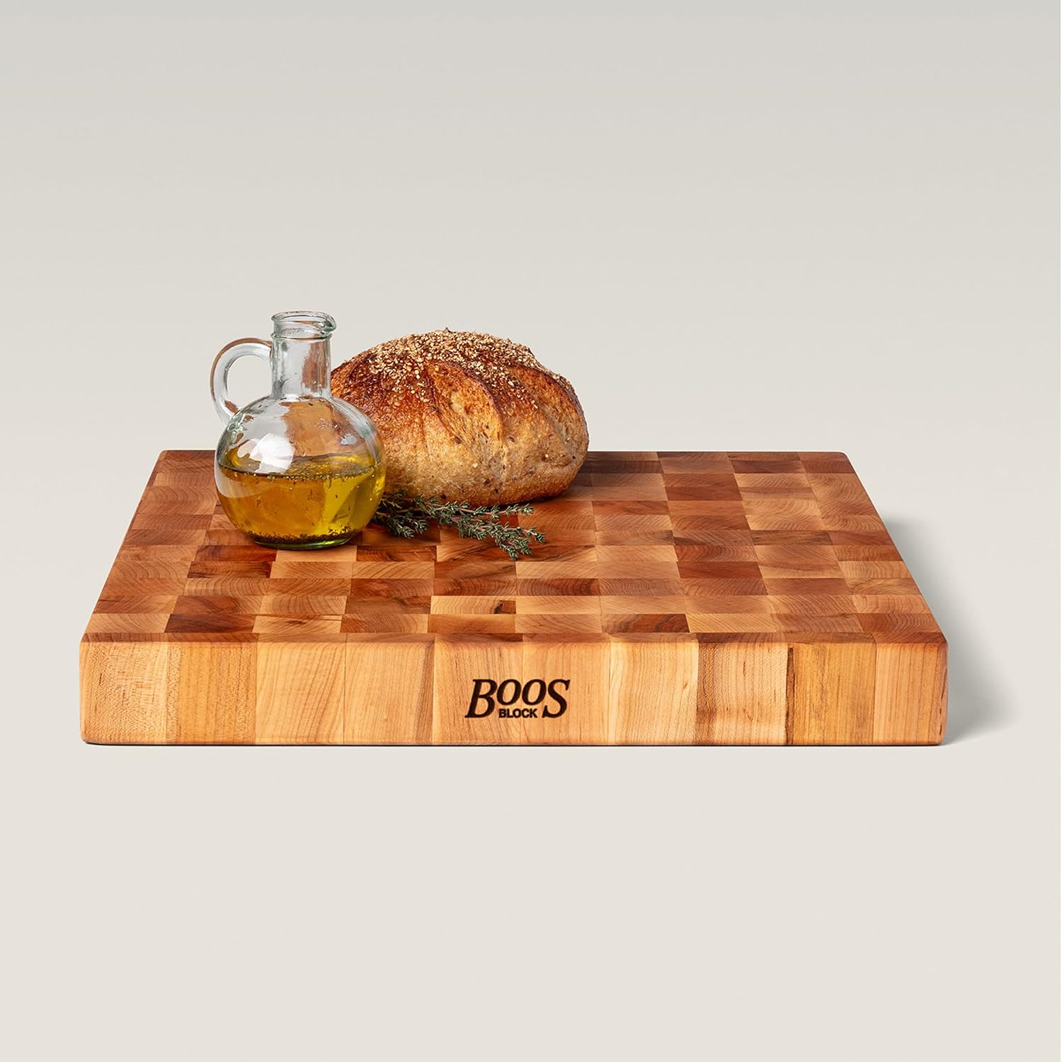 John Boos CCB Series Square Wooden Maple Cutting Board 18”x18” – 2.25” Thick, 22-lb Reversible Butcher Block with End-Grain & Finger Grips – Made in the USA