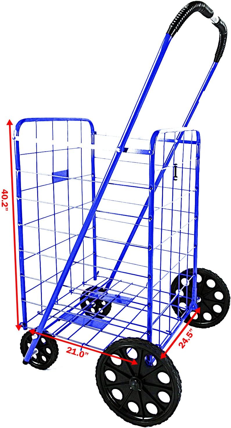 ATH Large Deluxe Rolling Utility / Shopping Cart - Stowable Folding Heavy Duty Cart with Rubber Wheels For Haul Laundry, Groceries, Toys, Sports Equipment, Red