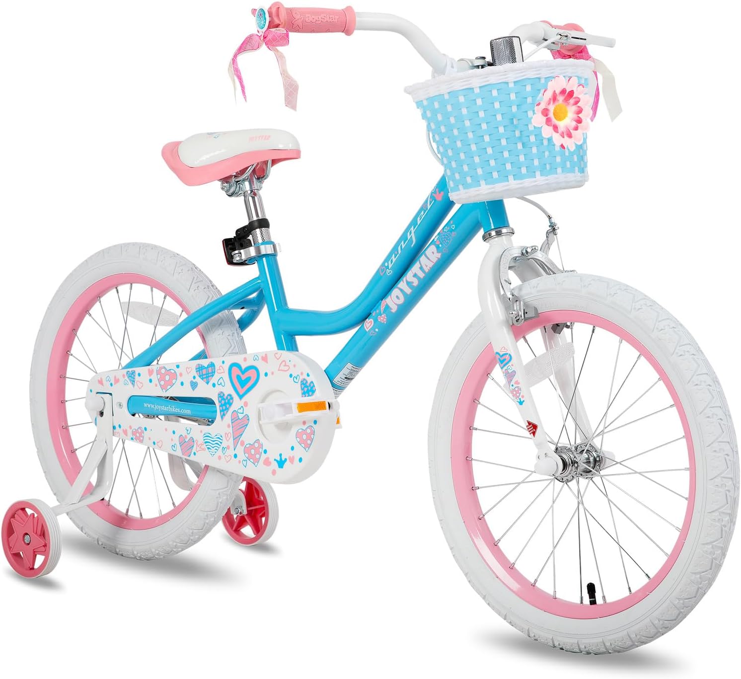 JOYSTAR Angel Girls Bike for Toddlers and Kids Ages 2-12 Years | 12-20 Inch Kids Bike with Training Wheels & Basket, 20 24“ Bicycle with Kickstand