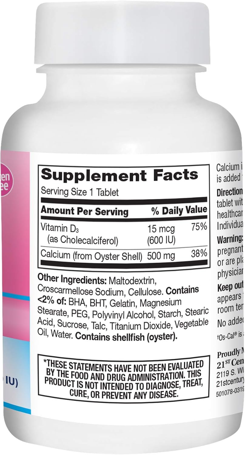 21st Century Calcium Plus Extra D3 Caplets, Bone Health, 90 Count | Calcium 500 mg with Extra Vitamin D3 600 IU, Bone Strength & Density Support