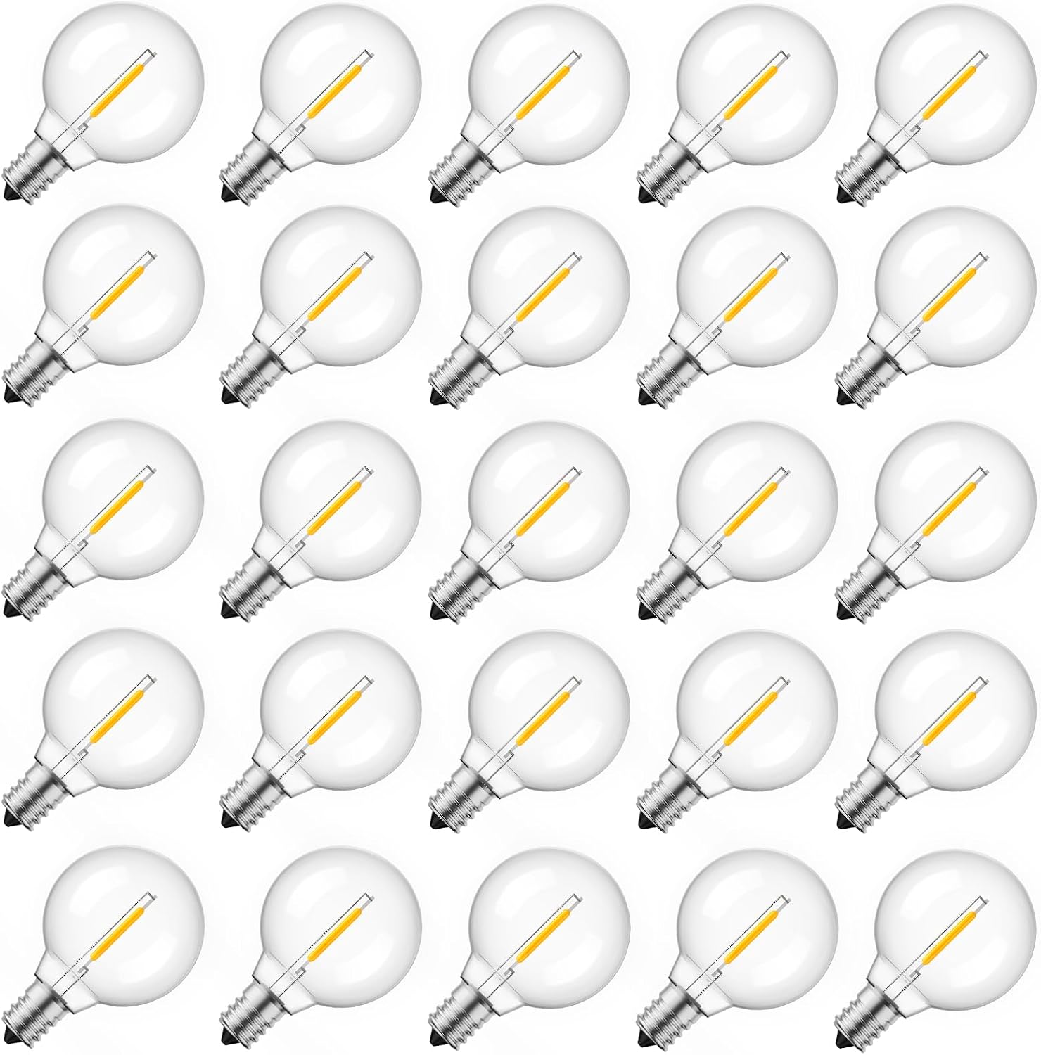 Brightown 25 Pack G40 LED Replacement Bulbs, E12 Base, 2200K, Warm White | Shatterproof Plastic LED Light Bulb, Waterproof, Dimmable, 1.5" Edison Light Bulbs for Indoor Outdoor Patio Backyard Decor