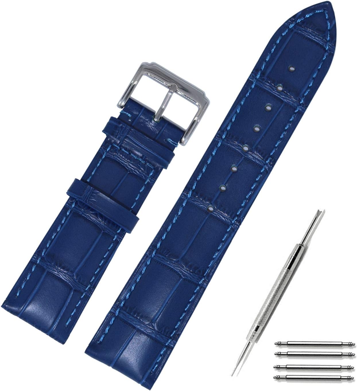 Moran Genuine Leather Watch Band 18mm 19mm 20mm 21mm 22mm 23mm 24mm Calf Grain Watch Strap for Men and Women 18mm Black-Silver Buckle