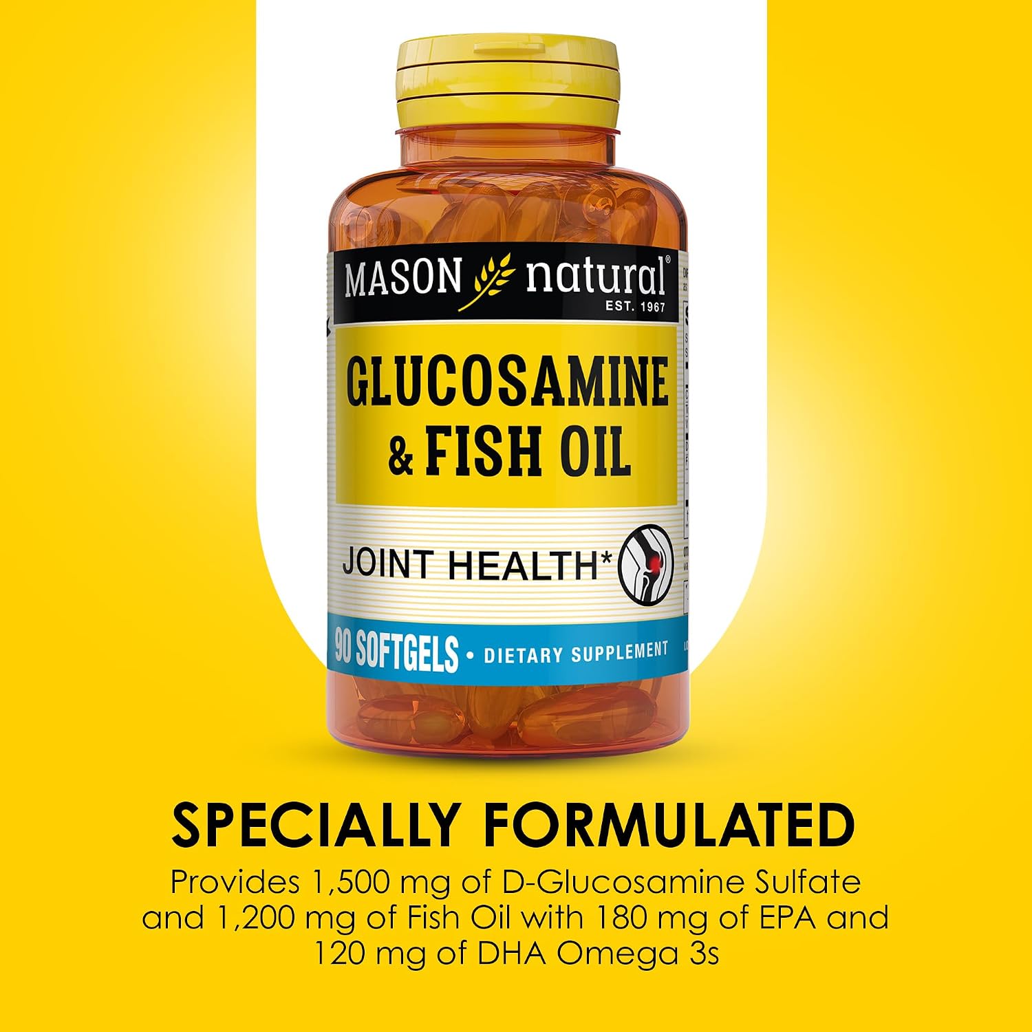 MASON NATURAL Glucosamine & Fish Oil with DHA & Omega-3, 30 Day Supply | 1, 500mg glucosamine plus 1