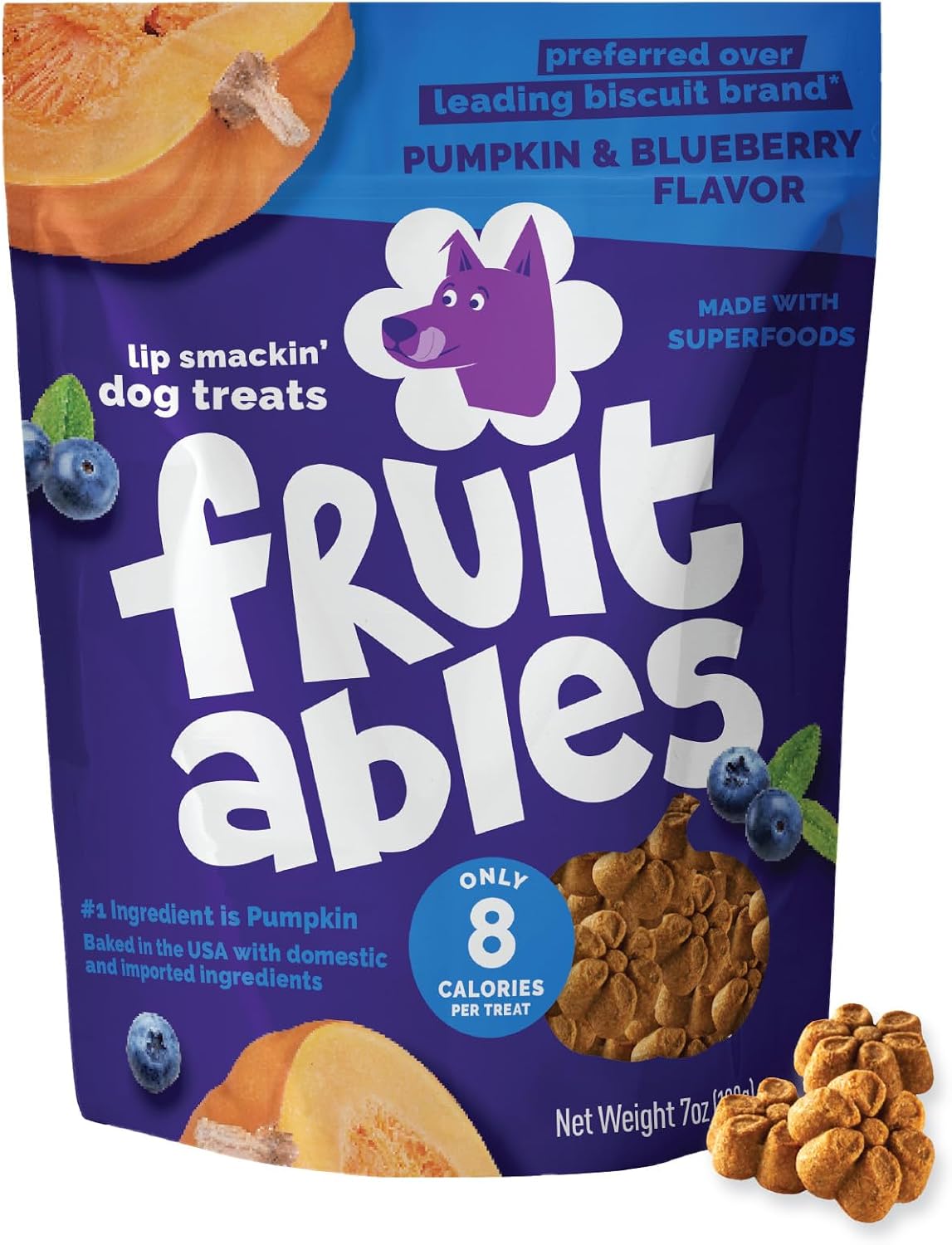 Fruitables Baked Dog Treats, Low Calorie Treats, Pumpkin & Banana, 7oz | Healthy Dog Treats, Training Treats, Crunchy Dog Biscuits, Limited Ingredient Recipe, Healthy Puppy Snacks, Made in USA