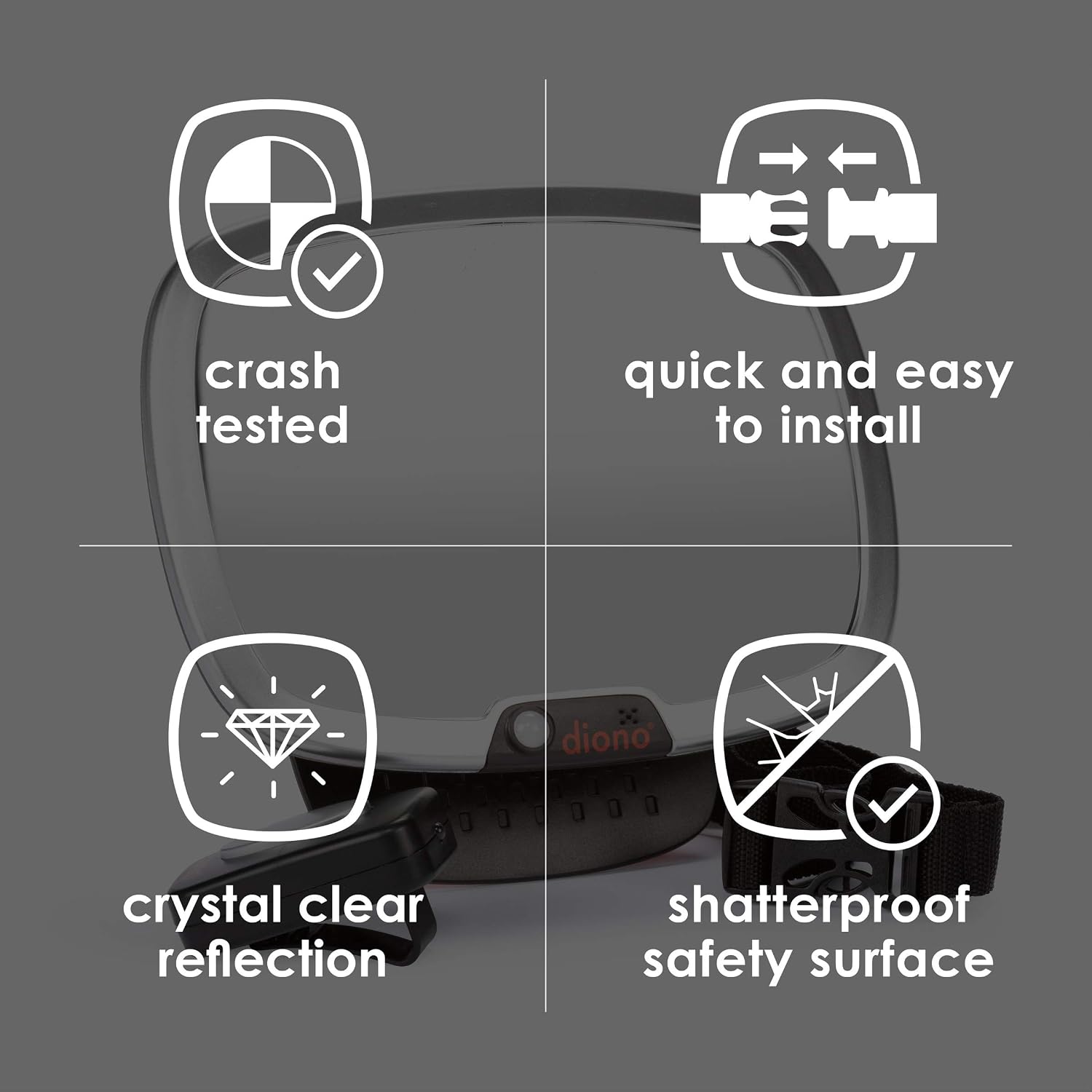 Diono Easy View Plus Baby Car Mirror with Light, Safety Car Seat Mirror for Rear Facing Infant with 360 Rotation, LED Night Light
