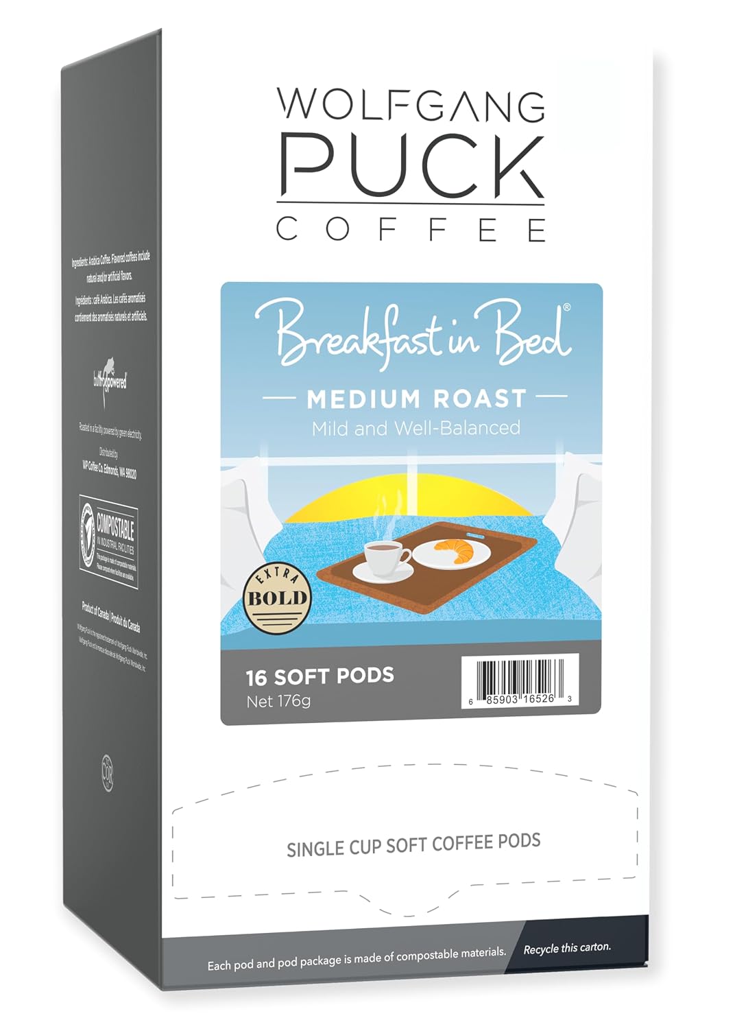 Wolfgang Puck Coffee, Breakfast in Bed, 12 Gram Soft Pods, 16 Count (Pack of 1)