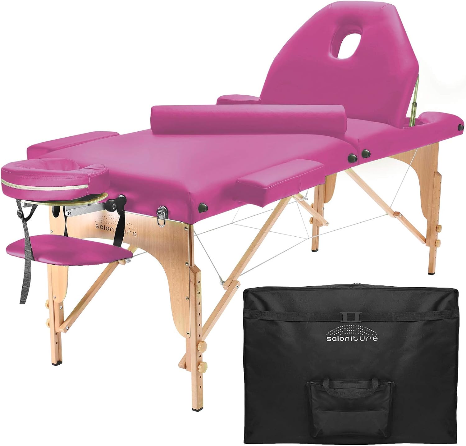 Saloniture Professional Portable Massage Table with Backrest - Black