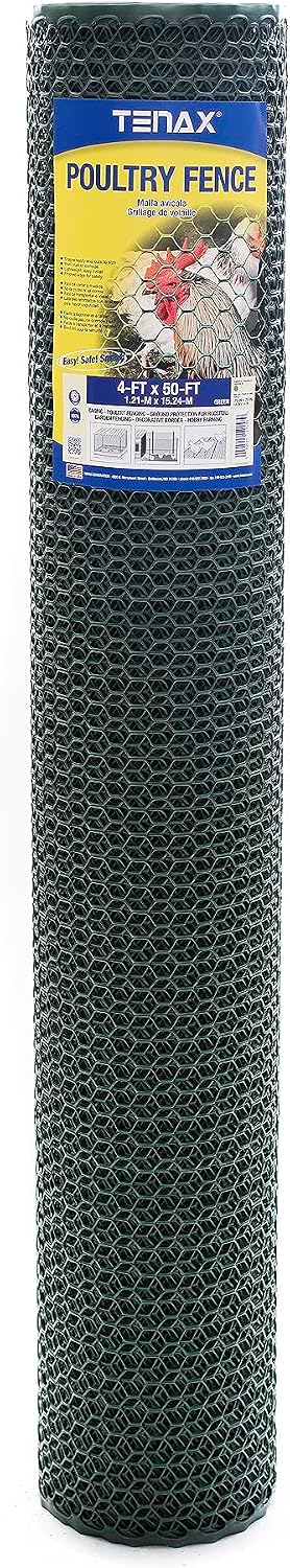 Tenax Poultry Fence - Green Plastic Poultry Fencing, Lightweight, Weather Resistant - 3-ft x 25-ft - Plastic