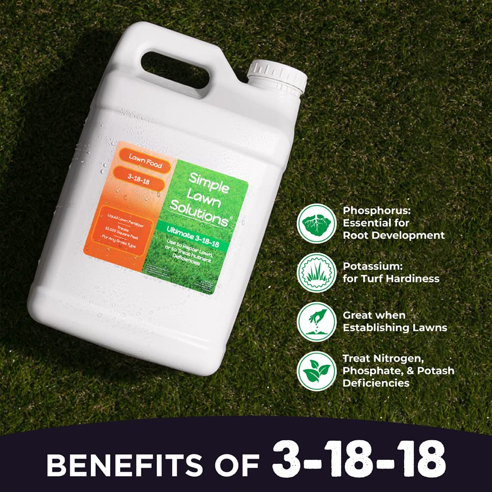 Ultimate 3-18-18 NPK- Lawn Food Quality Liquid Fertilizer- Easy to Use Concentrated Spray- Any Grass Type- Summer & Fall Nutrients- Simple Lawn Solutions - Turf Hardiness & Root Vigor (32 Ounce)