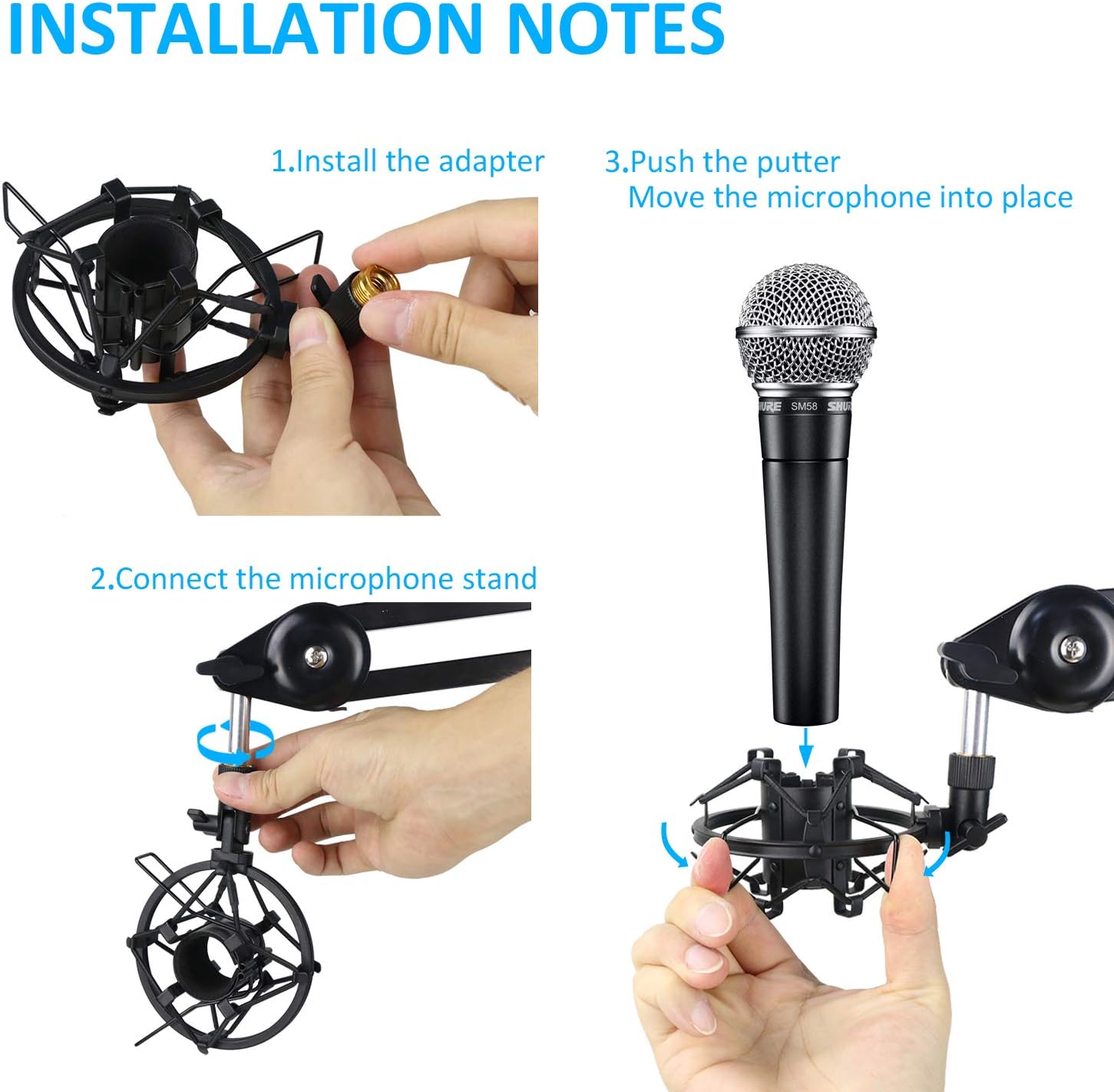 SUNMON SM58 Microphone Shock Mount Holder for Reduces Vibration and Noise, Suitable for Shure SM58-LC, SM58-CN Cardioid Dynamic Vocal Mic