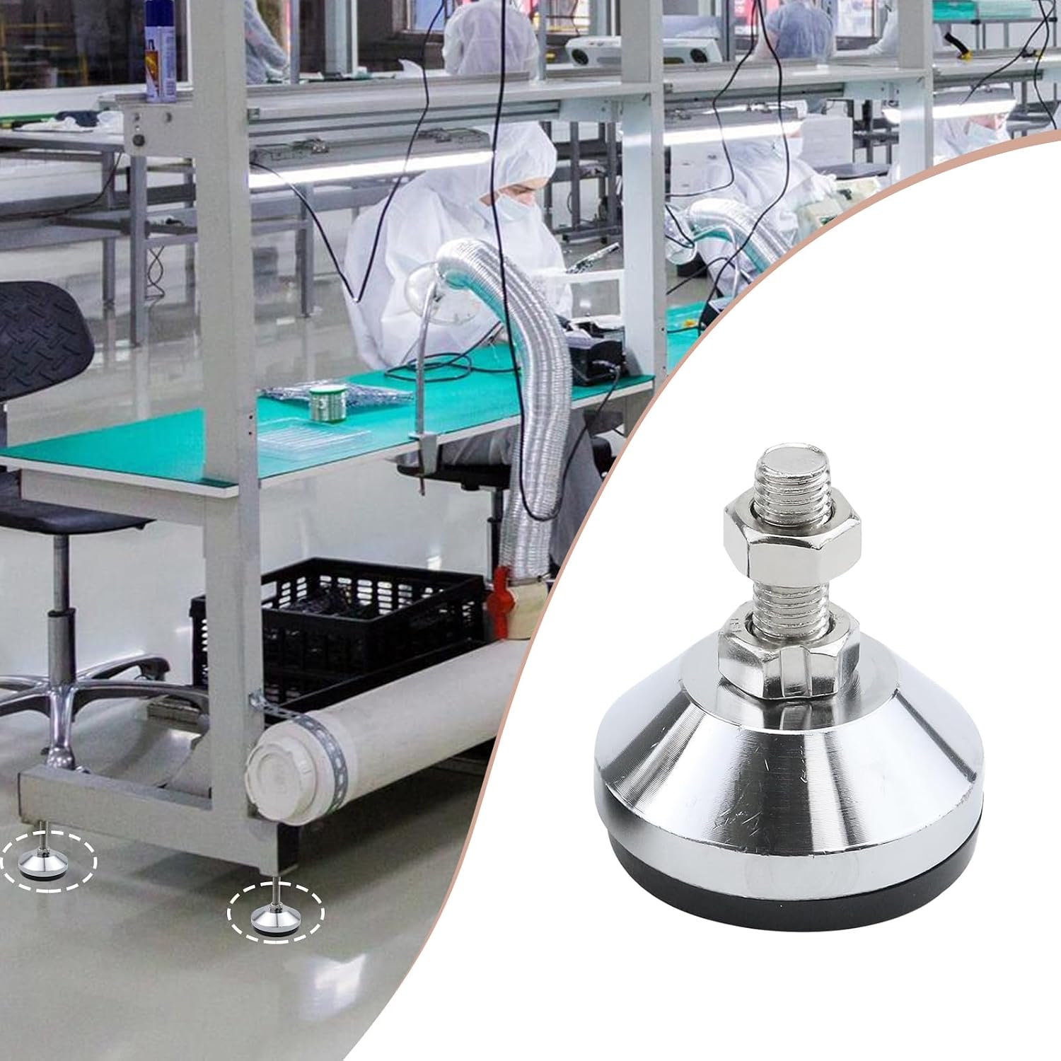 Antrader 4Pcs M8 x 2 Inch Steel Adjustable Leveling Feet,2 Inch Nylon Base | Reinforced Articulated Foot Cups for Furniture & Equipment,Anti-slip Dotted Rubber Base,Reduce Vibration & Protect Floors