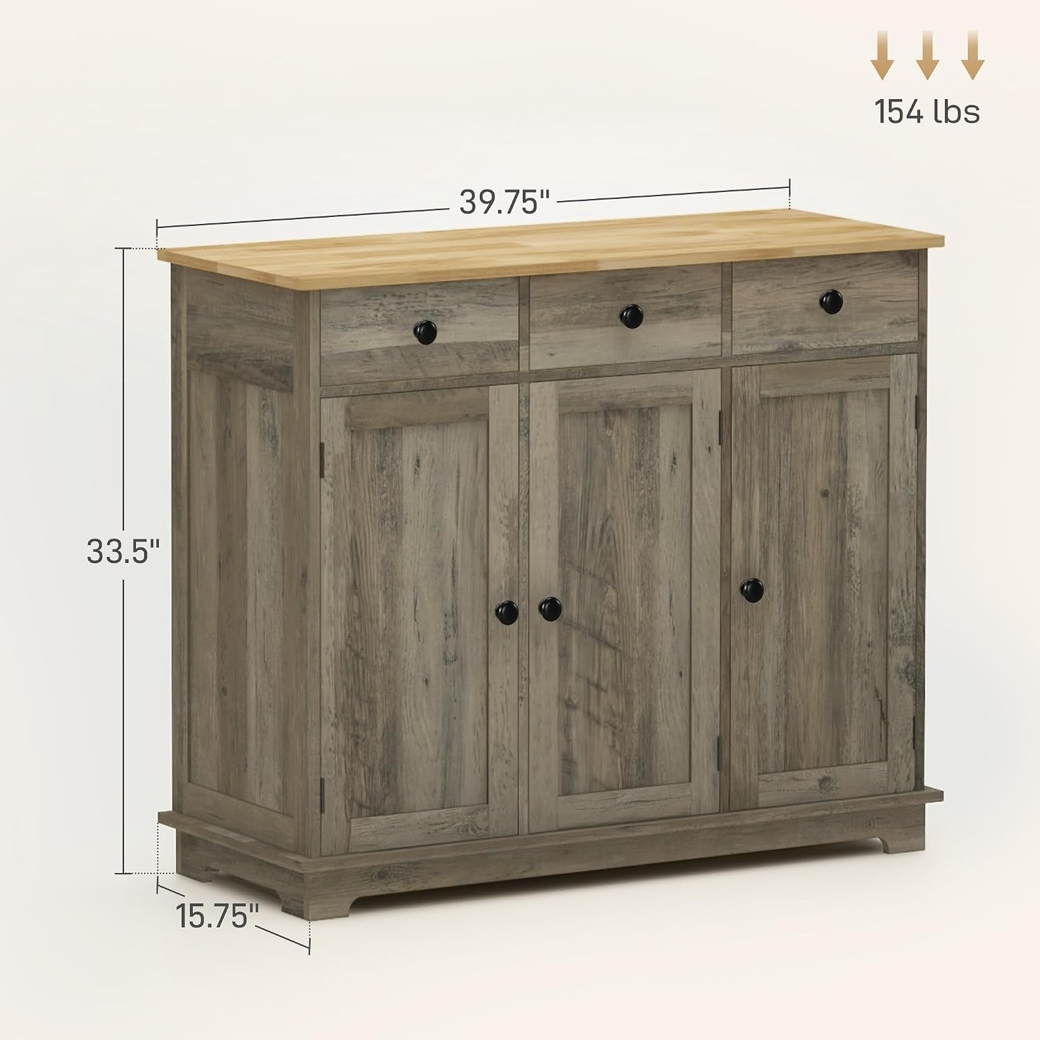 HOMCOM Sideboard Buffet Cabinet Solid Wood Countertop White