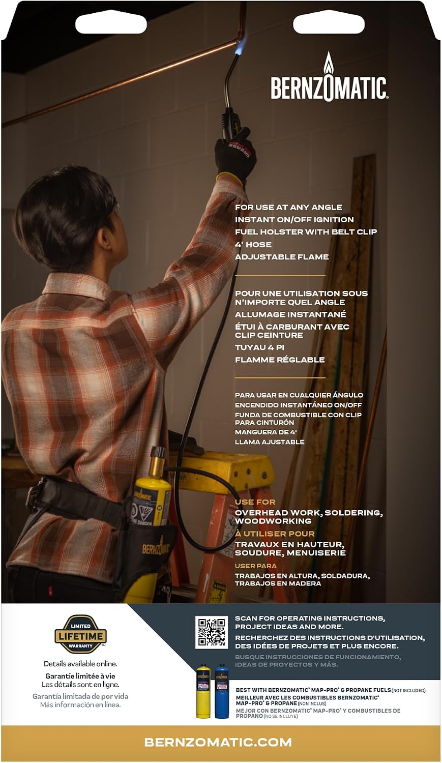 Bernzomatic BZ8250HT Reach Hose Torch, Trigger-Start Hose Torch with Included Holster For Fuel Canister, Red (8250 Reach Torch)