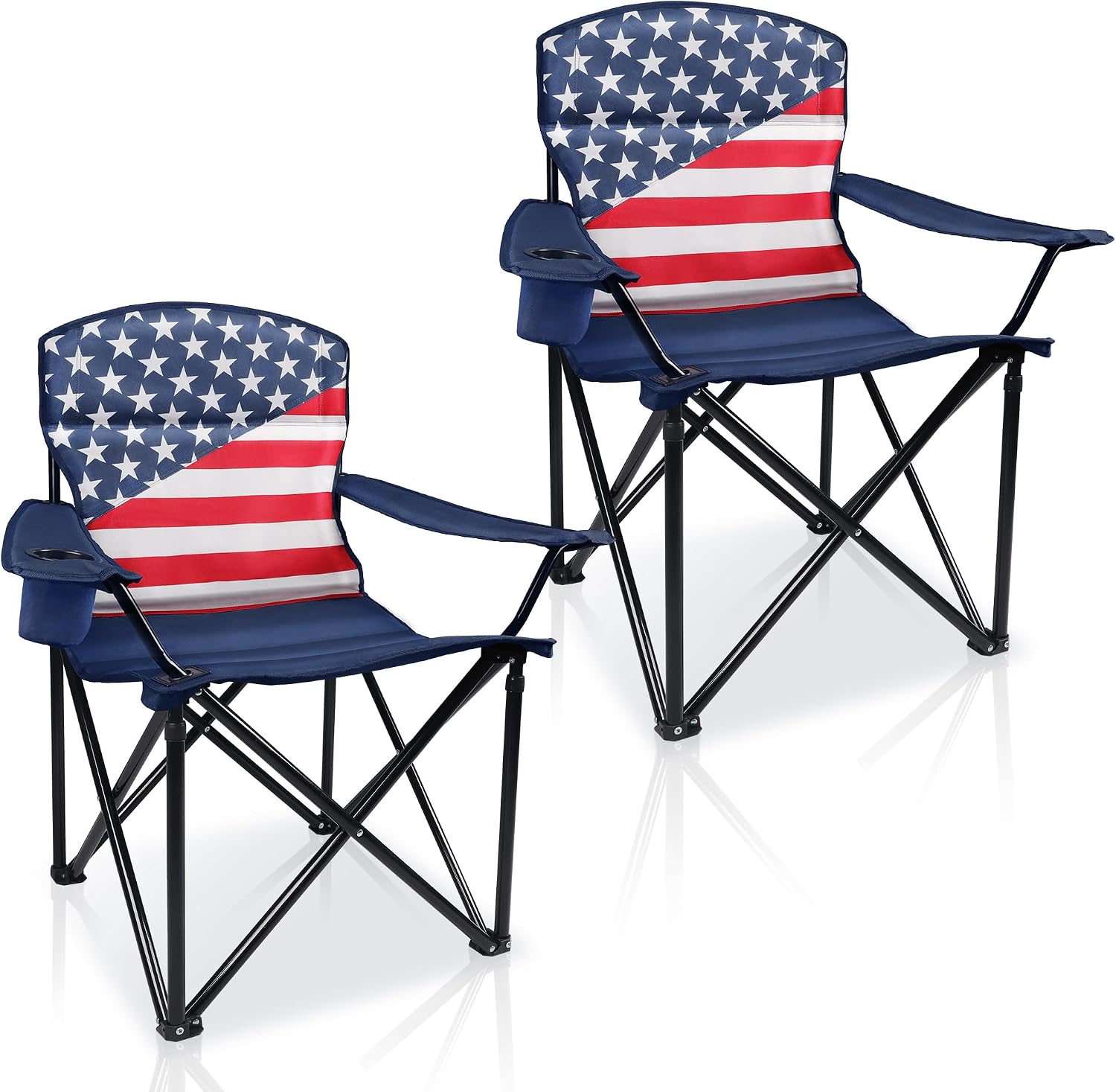 Oversized Camping Chairs 2 Pack - Heavy Duty 400LBS Padded Lawn Chair with Cooler Bag,Cup Holder,Side Pocket,Collapsible for Outdoor,Camp,Fishing & Garden,Dark Green
