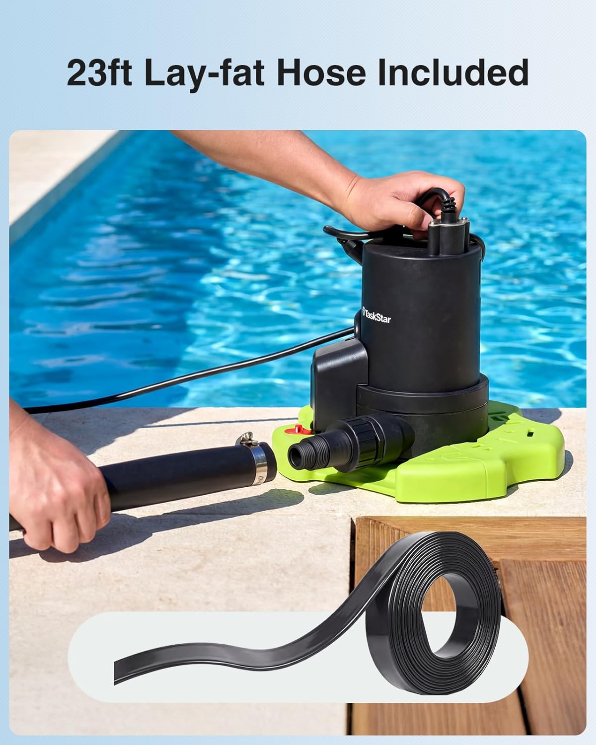 3035 GPH 2-in-1 Pool Cover Pump & Submersible Water Pump with 23FT Hose | 1/3HP Auto On/Off Sump Pump with Anti-Clogging Filter Bag for Swimming Pool