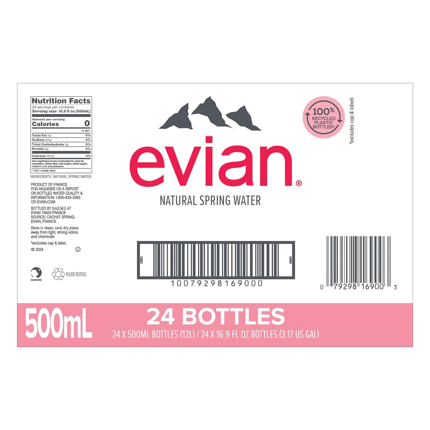 evian Natural Spring Water, PH Balanced with Natural Electrolytes, 16.9fl oz./500mL Bottles (pack of 24)
