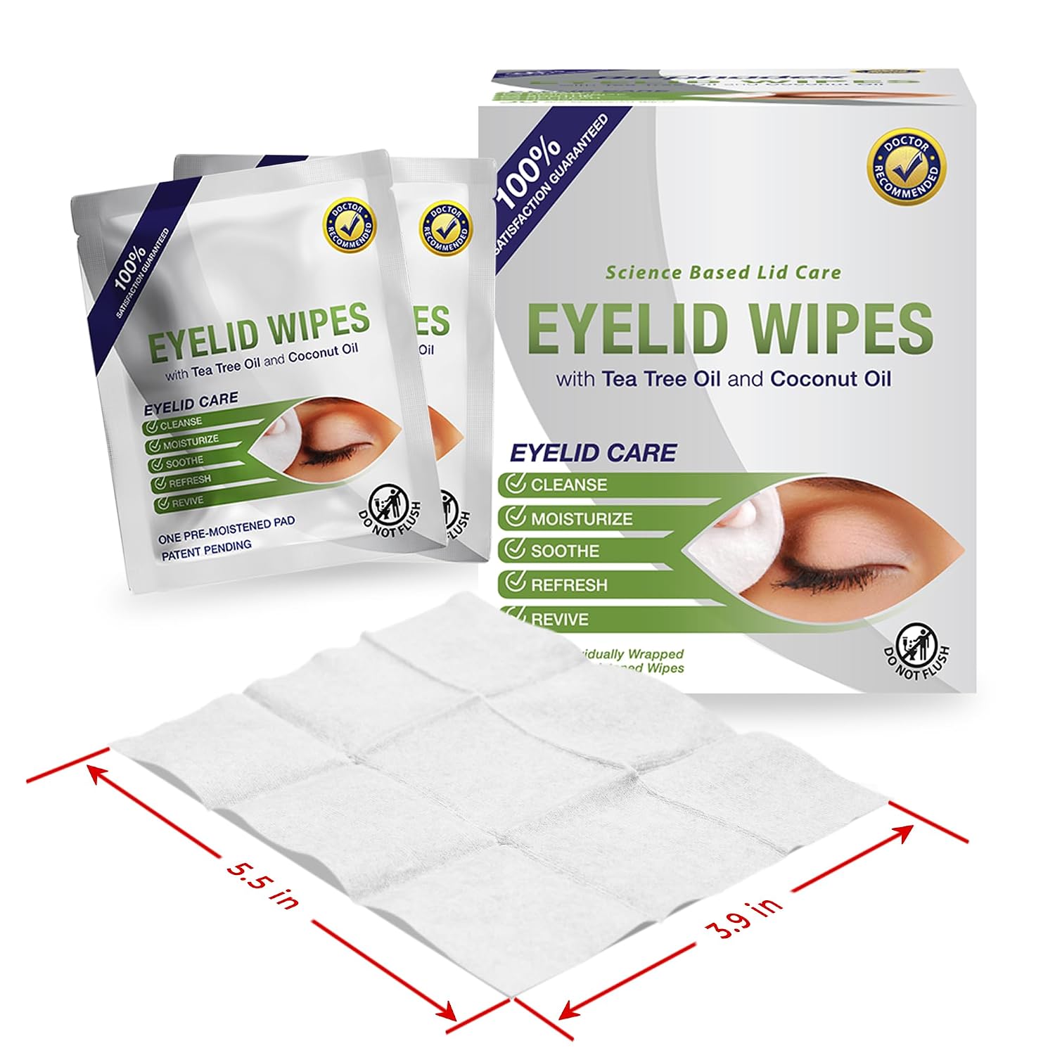 Lunovus Premium Eyelid Wipes With Tea Tree and Coconut Oil - Cleansing Wipes for People Itchy Eyes - Individually Wrapped - Box Of 30 Natural Eye