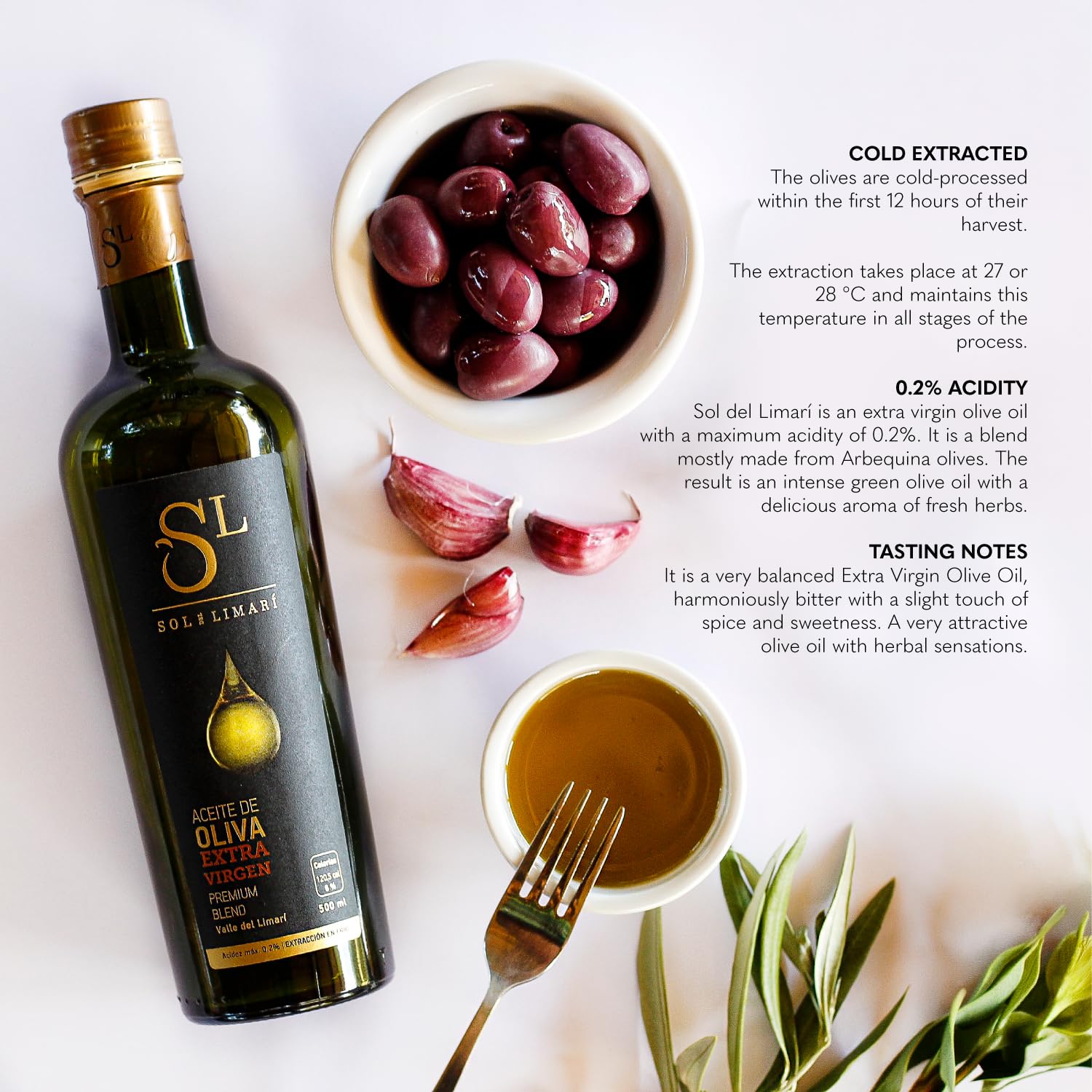 Sol del Limari - Extra Virgin Olive Oil with Polyphenol Rich - Premium Blend - First Cold Press - Aceite de Oliva Extra Virgen (16.9 Fl Oz)