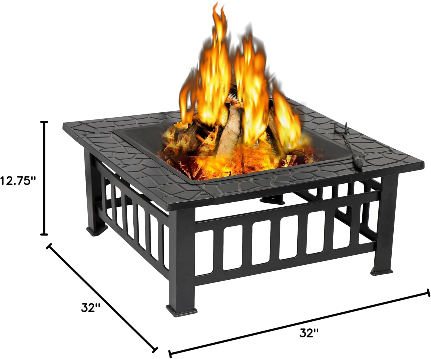 ZENY 32 inch Outdoor Fire Pit with Grill for Outside Wood Burning, Square Metal Outside Fireplaces