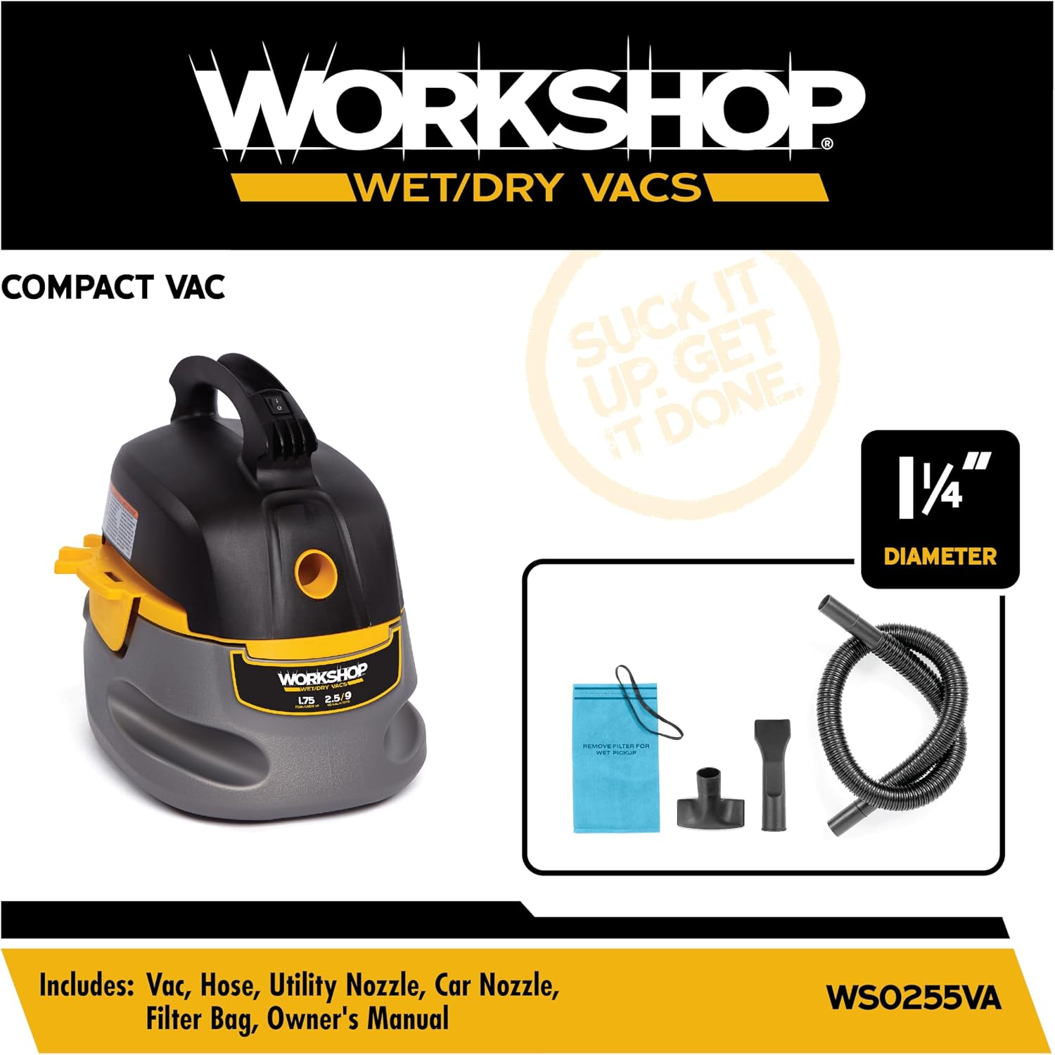 WORKSHOP Wet/Dry Vacs WS0255VA 2.5-Gallon 1.75 Peak HP Shop Vacuum Cleaner
