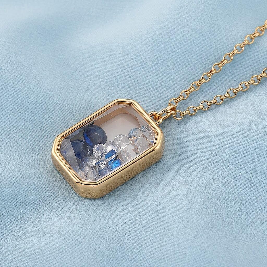 Blue and White Crystal Pendant Necklace in Goldtone 20 Inches