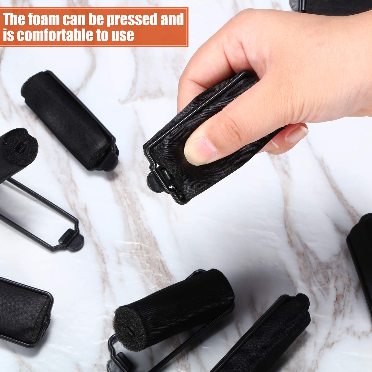 WILLBOND 40 Pcs Sponge Hair Rollers Satin Foam Curlers with Clips, Black