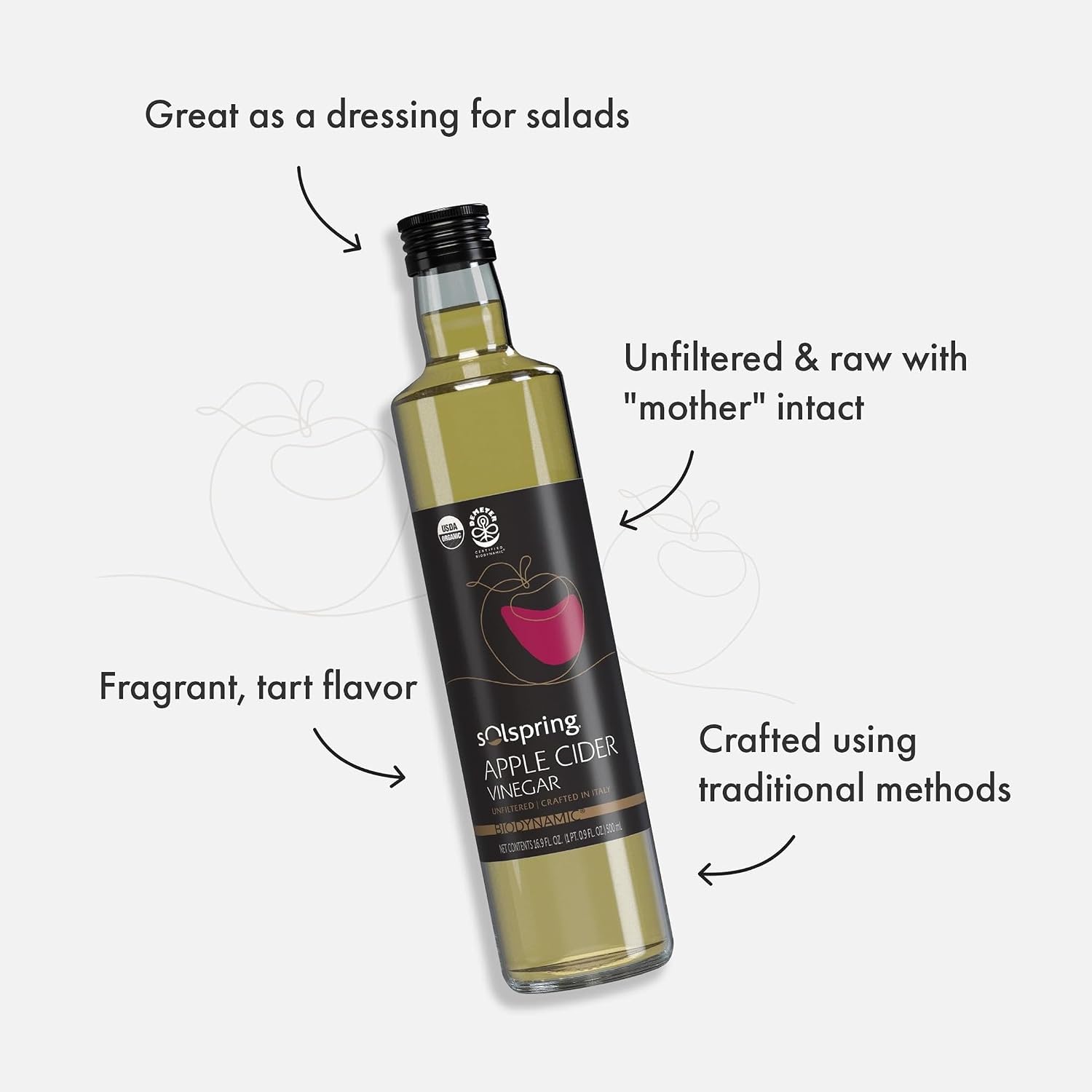 Solspring Apple Cider Vinegar, Biodynamic, 16.9 fl oz, Pack of 2