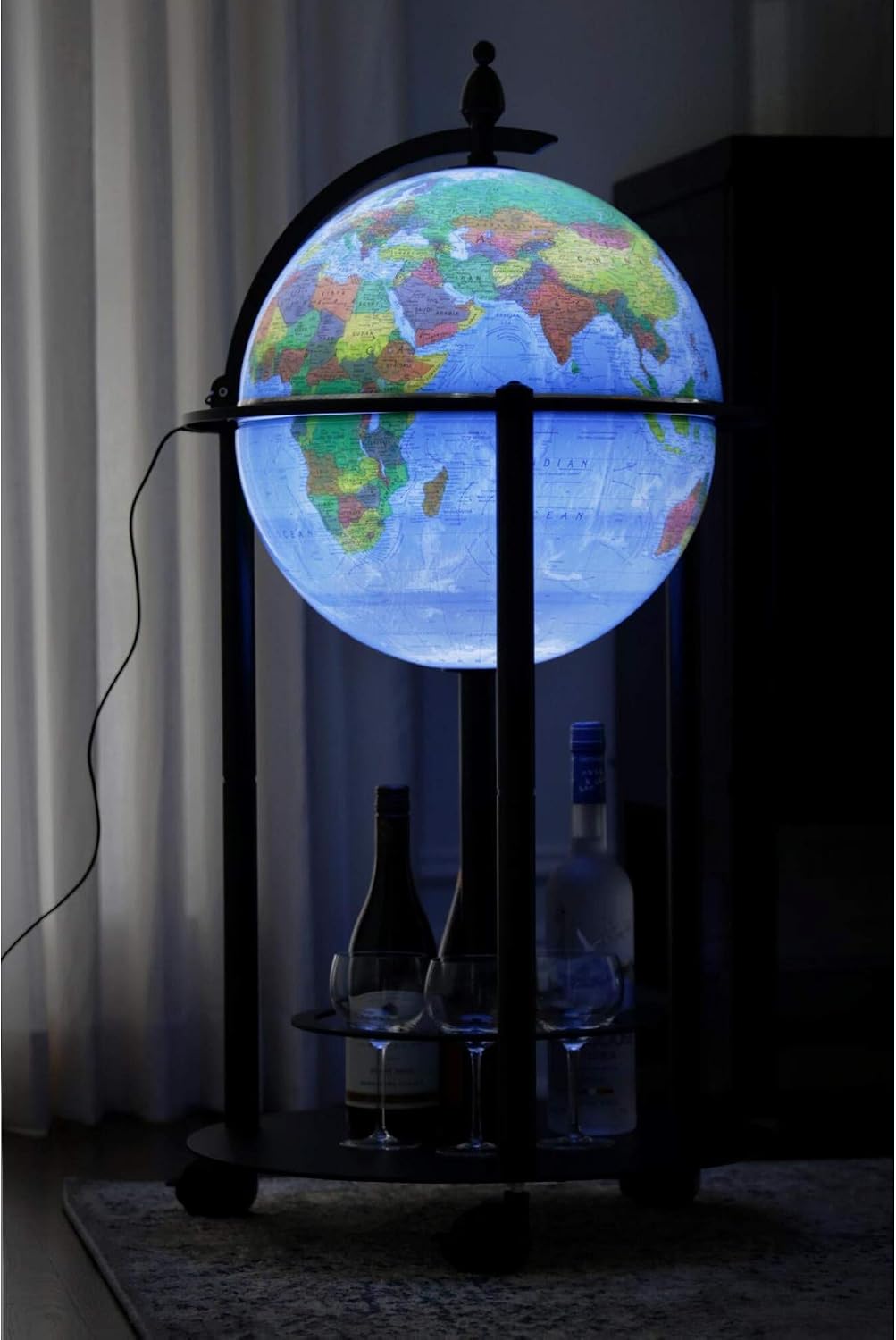 Empire Illuminated Bar Globe 16" diameter Blue Ocean Topographical/Political map with up to date cartography