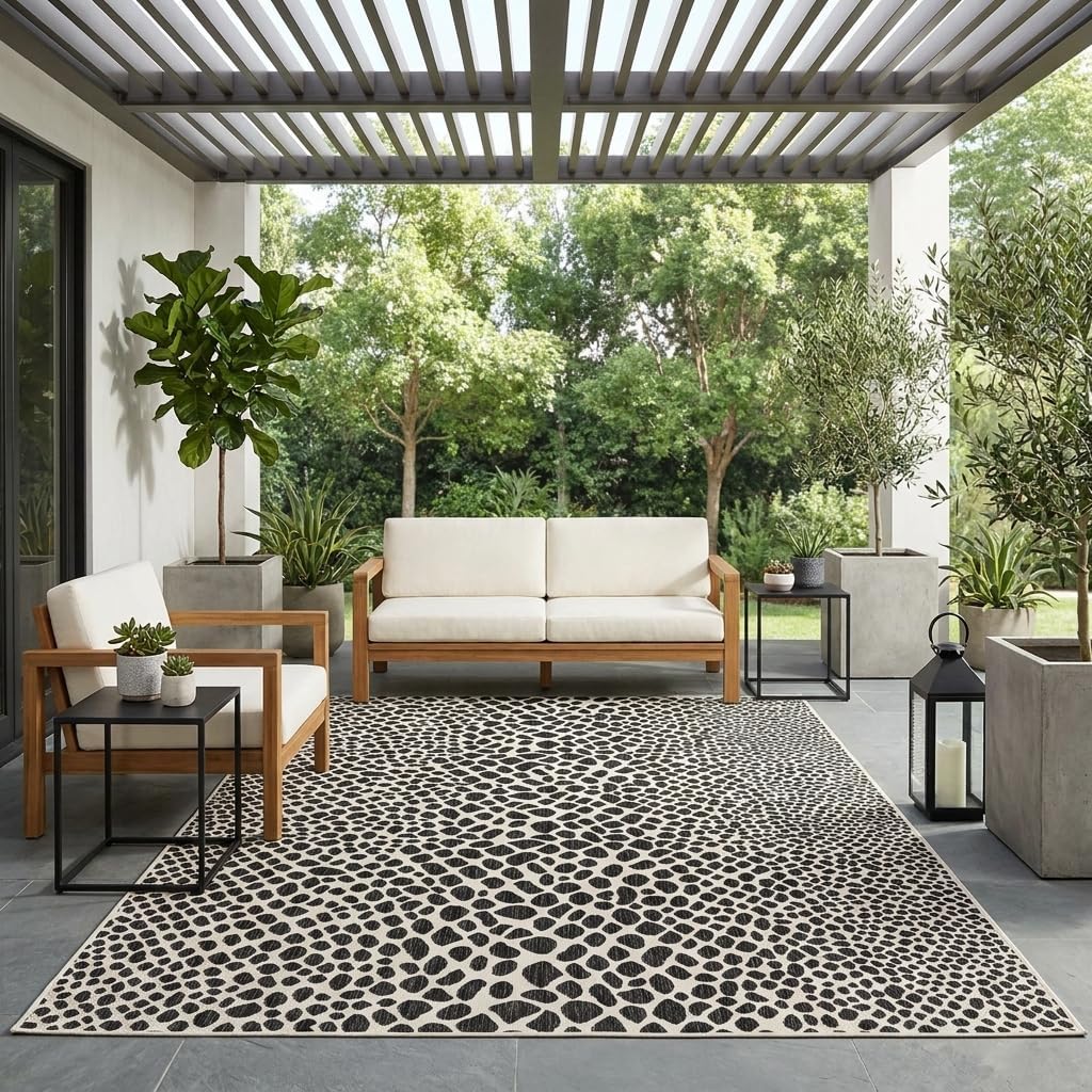Unique Loom Outdoor Collection Area Rug - Cape Town (9' x 12' Rectangle, Blue/Ivory)