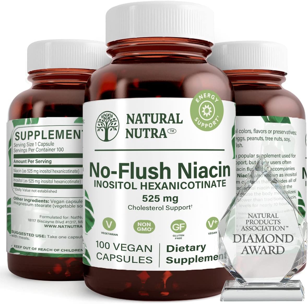 Natural Nutra No Flush Niacin, Vitamin B3 Supplement, Helps Improve Cardiovascular Health, Helps Improve Skin Texture, Promotes Better Brain Function