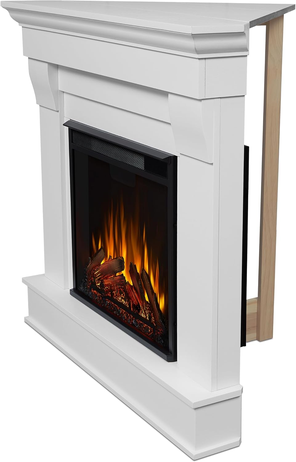 Real Flame Chateau 41" Corner Electric Fireplace with Mantel for Living Room or Bedroom, Replaceable Fireplace Insert Heater, Realistic Log and Flame Effect, Remote Control, Timer.