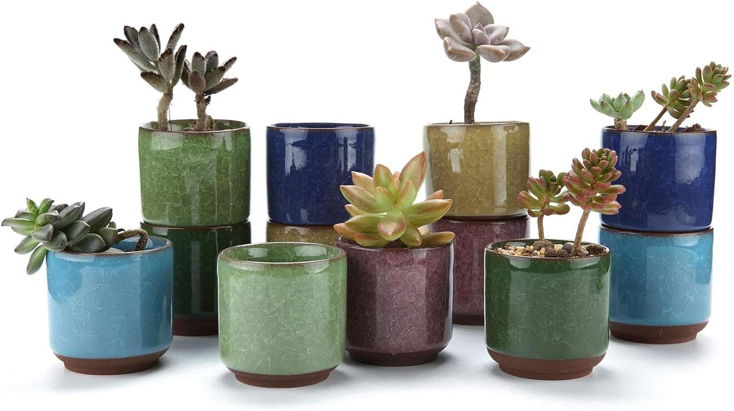T4U 2.5 Inch Small Ceramic Succulent Planter Pot with Drainage Hole Set of 6, Ice Crack Glaze Plant Container for Cactus, Gardening Plant Gifts for Women Mom Aunt Home Office Decor | Cactus planters set, indoor herb garden, bonsai tree starter, tabletop…