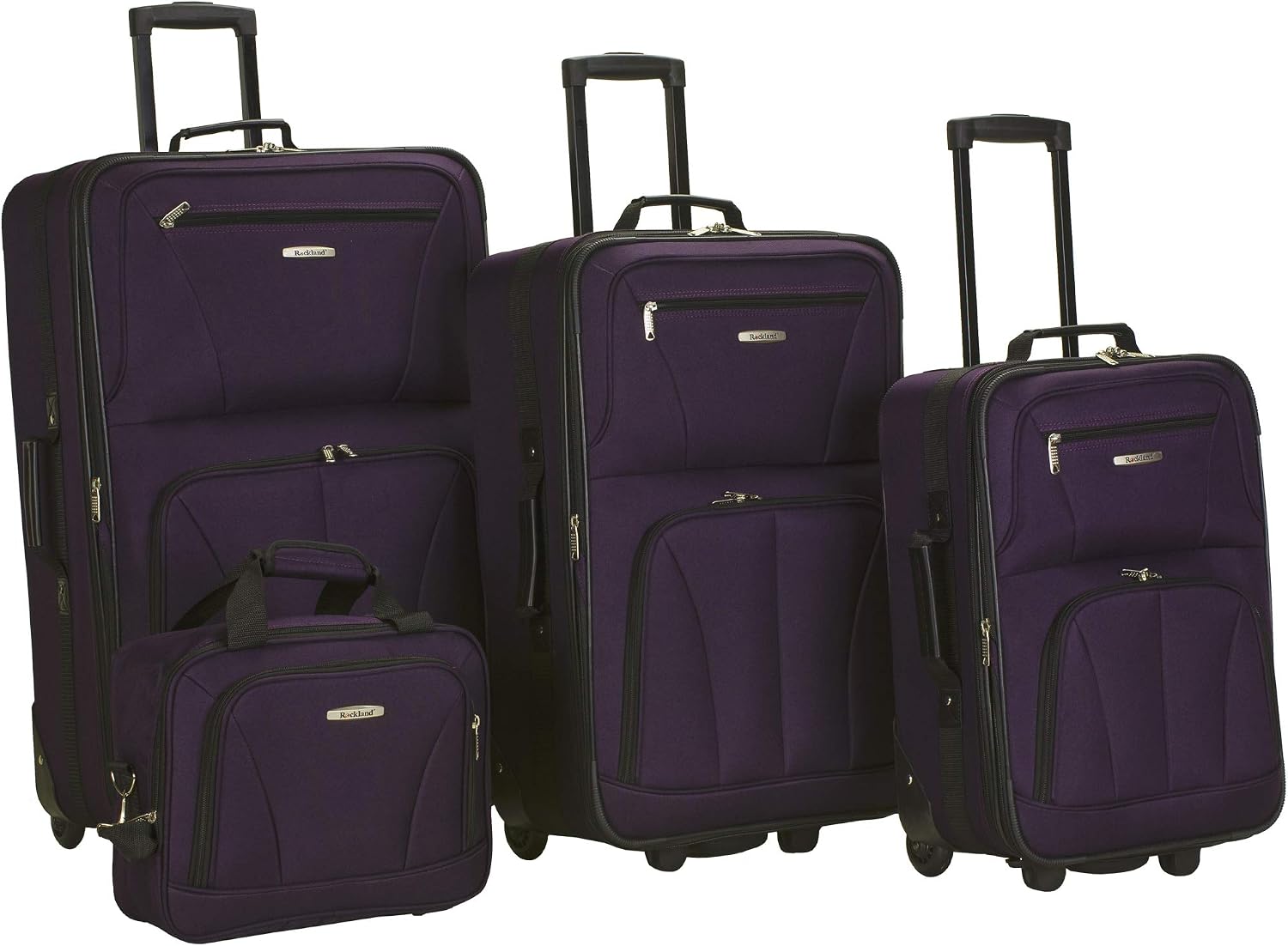 Rockland Fashion Softside Upright Luggage Set,Expandable, Telescopic Handle, Wheel, Black Dot, 2-Piece (14/19)