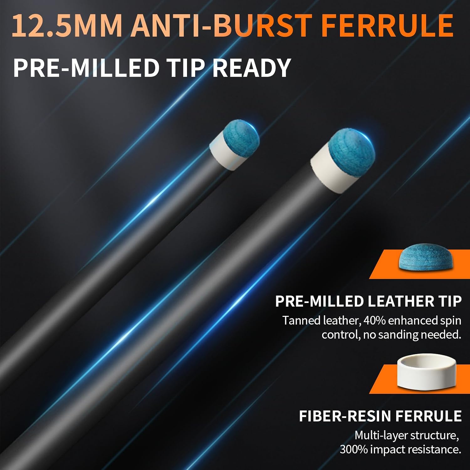 Kmise Carbon Fiber Pool Cue Stick 58", Billiard Cue Sticks 21-23oz, Low Deflection Pool Cue with 12.5mm Tip, Professional Billiard Carbon Fiber Pool Sticks for Adults