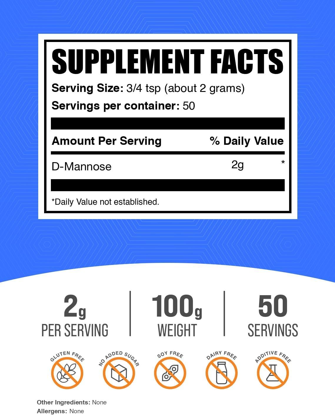 BulkSupplements.com D-Mannose Powder - D-Mannose Supplement, for Urinary Tract Health - Unflavored & Gluten Free, 2g per Serving, 500g (1.1 lbs) (Pack of 1)