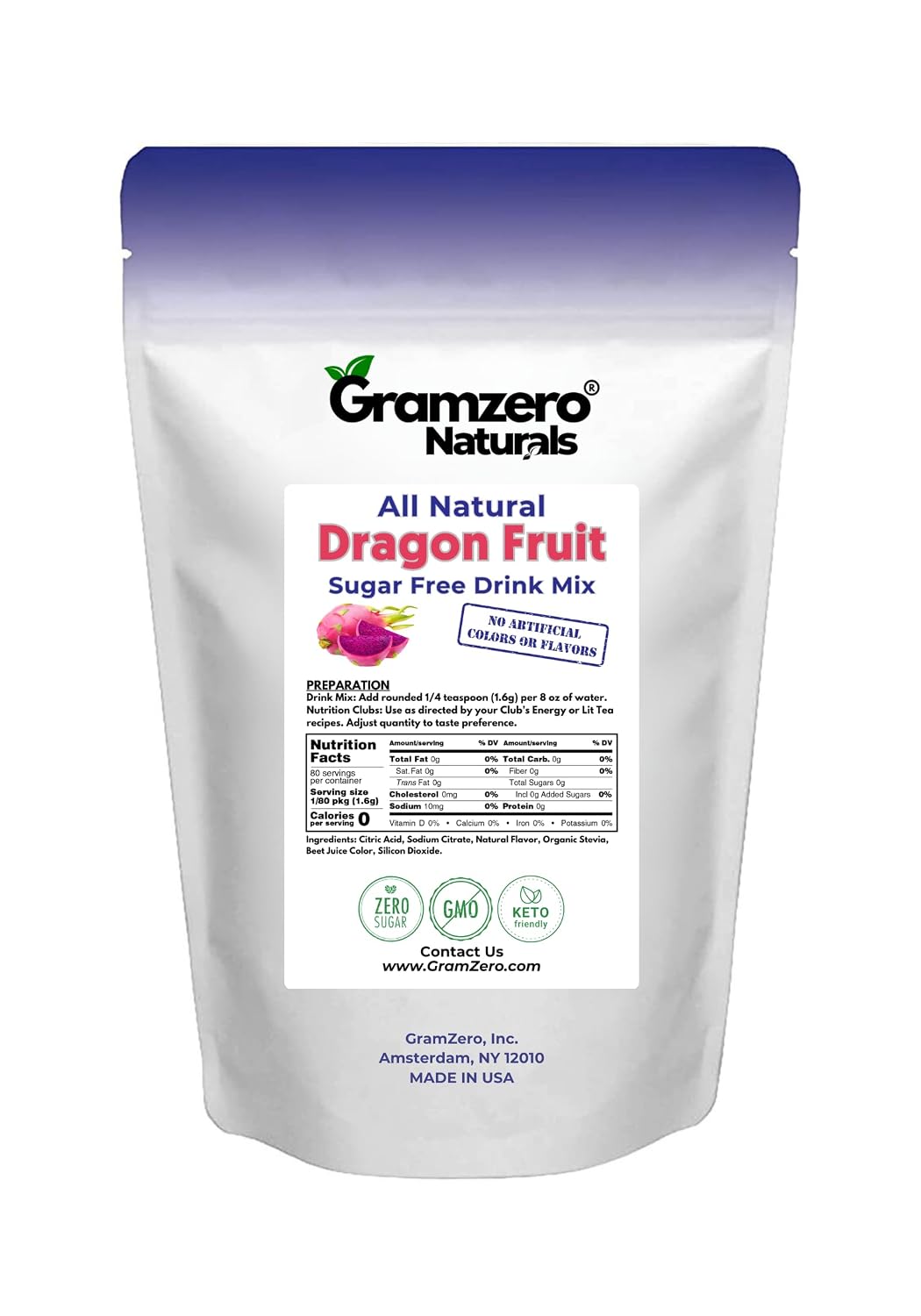 GramZero Raspberry Blush, Sugar Free Drink Mix, Pitcher Pack, Great For Nutrition Club Loaded Tea, Zero Calorie, Stevia Sweetened