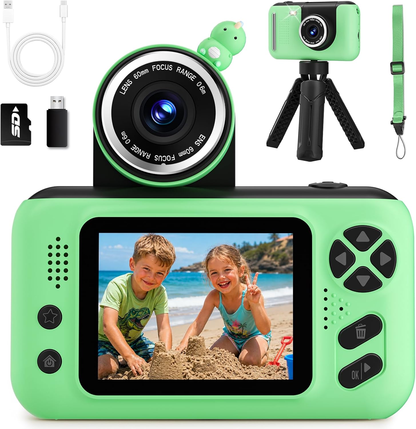 Makolle Camera for Kids, Portable Travel Camera for Childrens Age 3-8, Blue | Flip Up Lens, Drop Proof, With Tripod, Long Battery Life, SD Card Included, Birthday Gifts for Boys and Girls Age 3-12