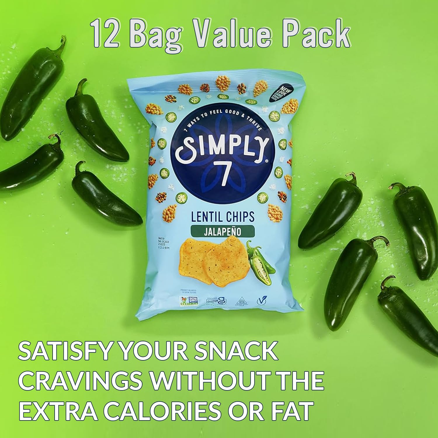 Simply 7 Lentil Chips, Jalapeno, 4-ounce Bags (Pack of 12)
