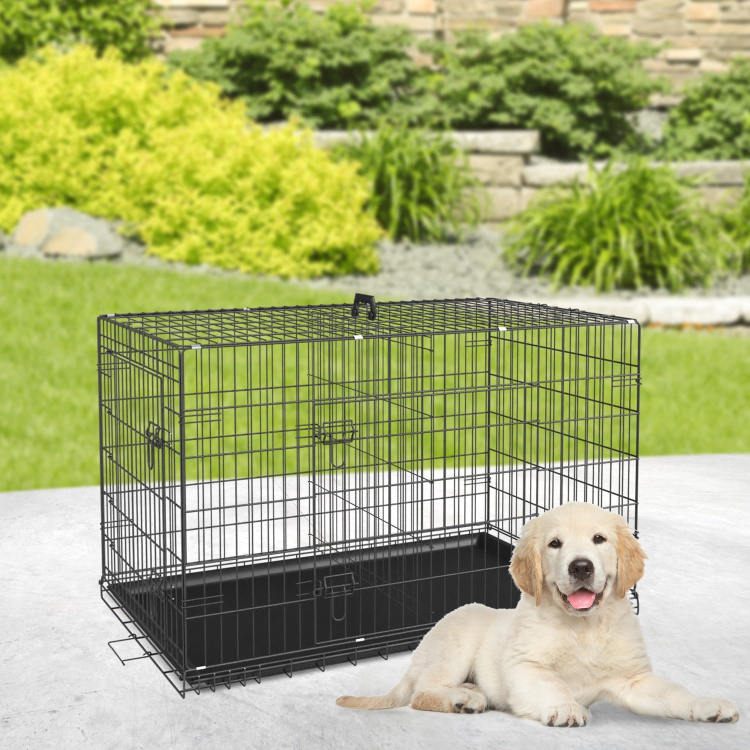 BestPet | Dog Crate | 48" | Black | Foldable Metal Kennel with Double Doors