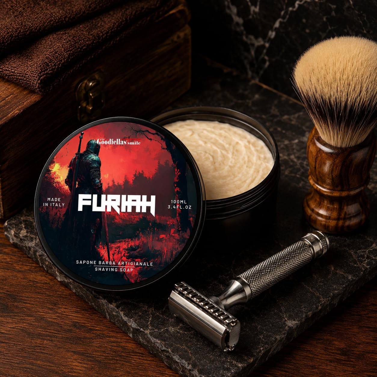 Goodfellas' Smile Furiah Shaving Soap, Made in Italy | Builds Dense, Cushioning Lather For Smooth Razor Glide