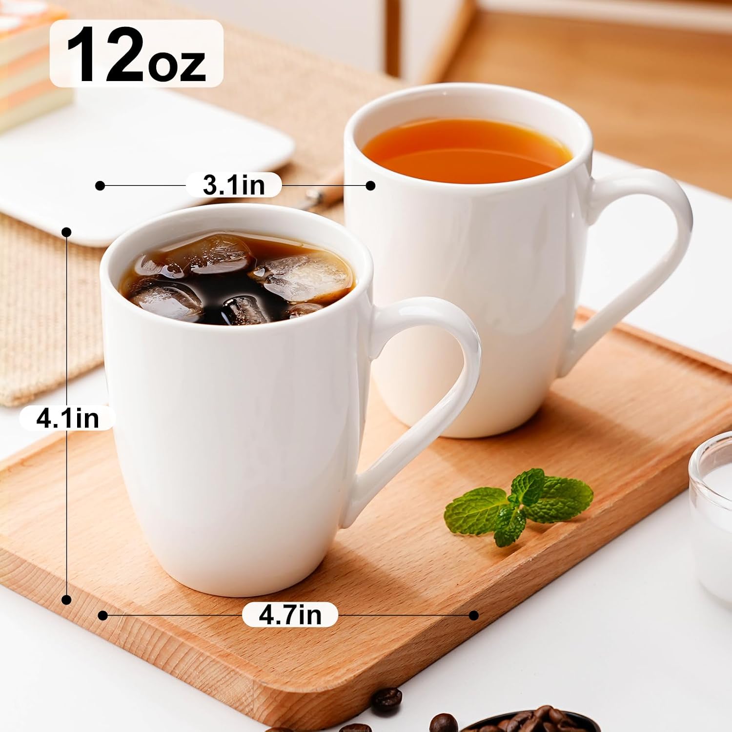 PARACITY Coffee Mug Ceramic, Large Coffee Cups Ceramic Set of 2, 12 OZ White Coffee Mugs for Latte, Tea, Cappuccino