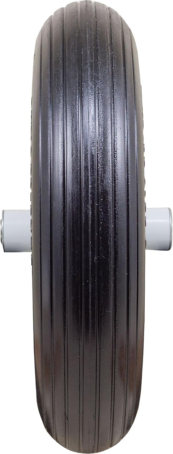 Marathon 4.80/4.00-8" Flat Free Wheelbarrow Tire on Wheel, 6" Centered Hub, 5/8" Ball Bearings, Ribbed Tread