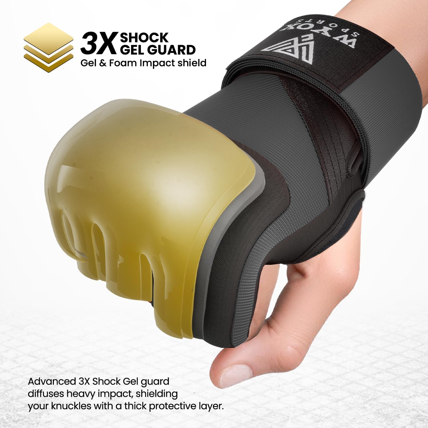 WYOX Neoprene Gel Boxing Hand Wraps Inner Gloves for Men & Women – 80cm/31in Quick Wrist Strap, Padded Knuckle Protection