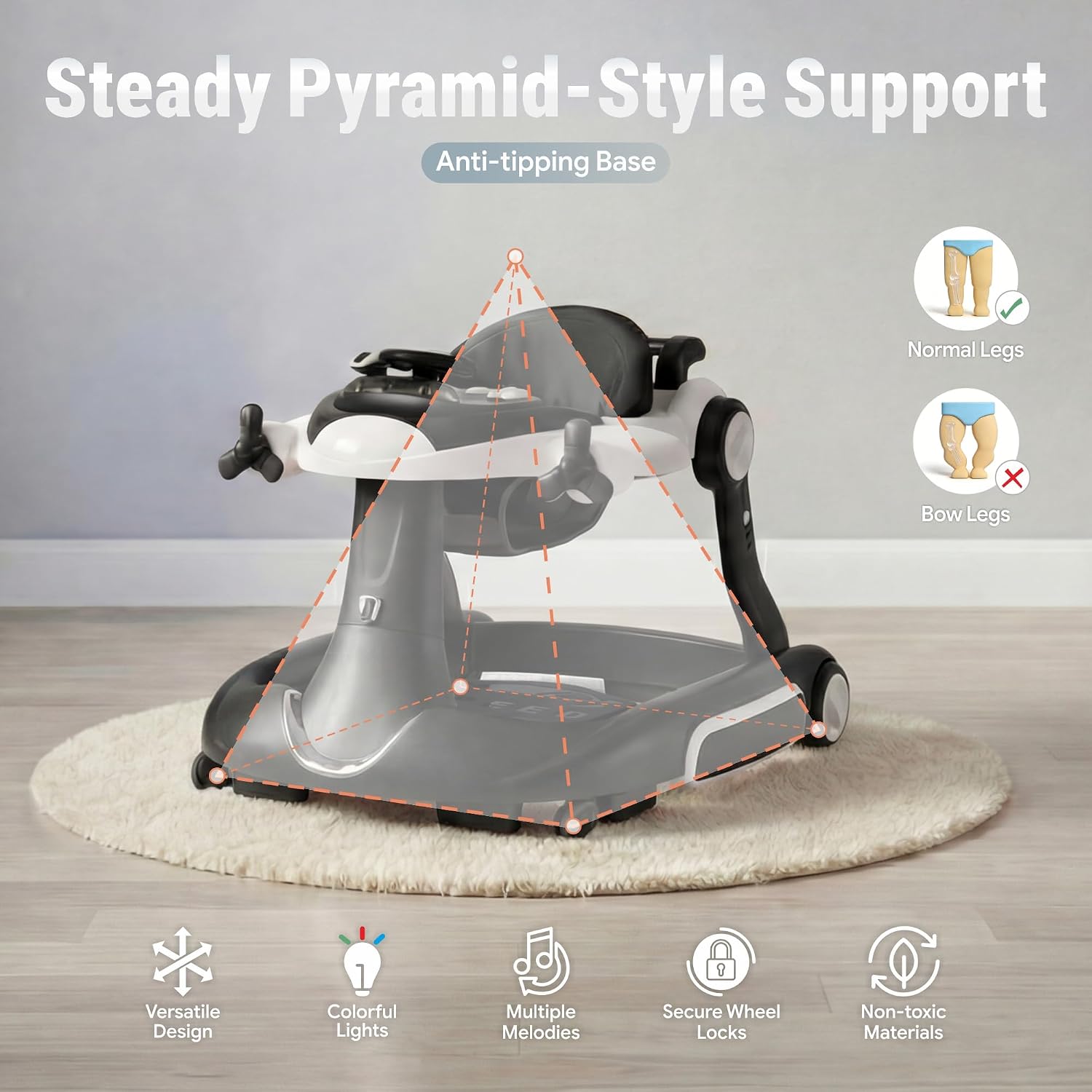 7 in 1 Foldable Baby Walker, Rock/Push Mode/Activity Center, Green | Adjustable Height & Speed, Music, Lights, Footrest, Detachable Play Toy Panel, Walker with Wheels for Infants 7-18 Months
