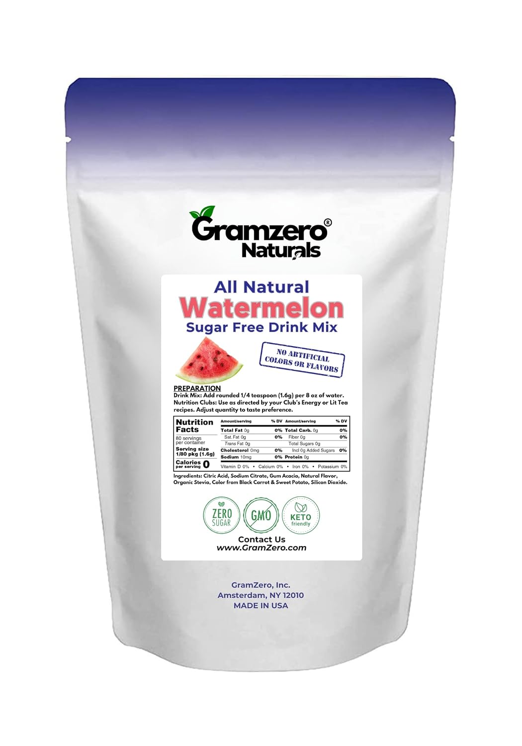 GramZero Raspberry Blush, Sugar Free Drink Mix, Pitcher Pack, Great For Nutrition Club Loaded Tea, Zero Calorie, Stevia Sweetened