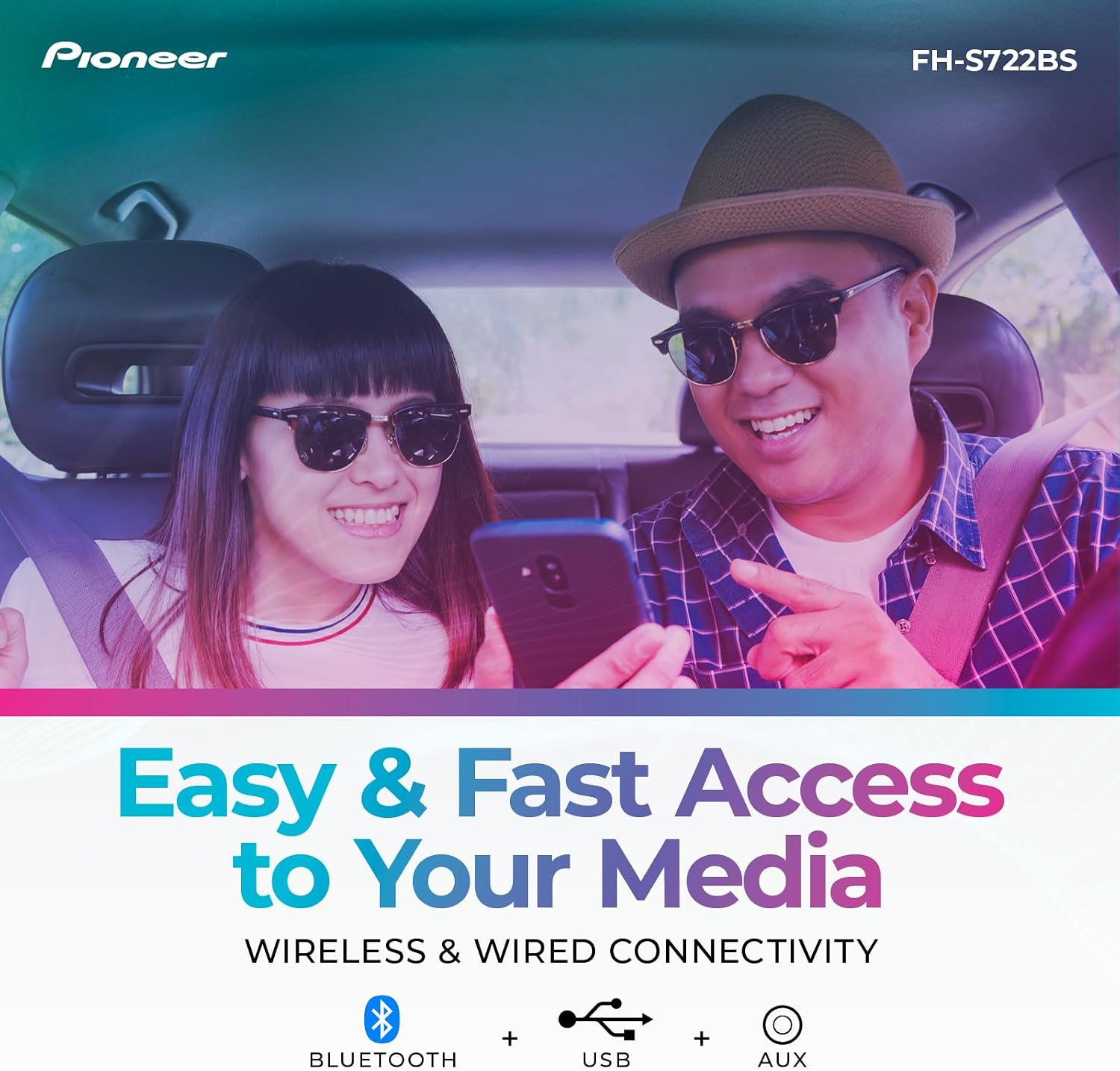 Pioneer FH-S722BS Double Din CD Car Stereo with Bluetooth and USB/AUX