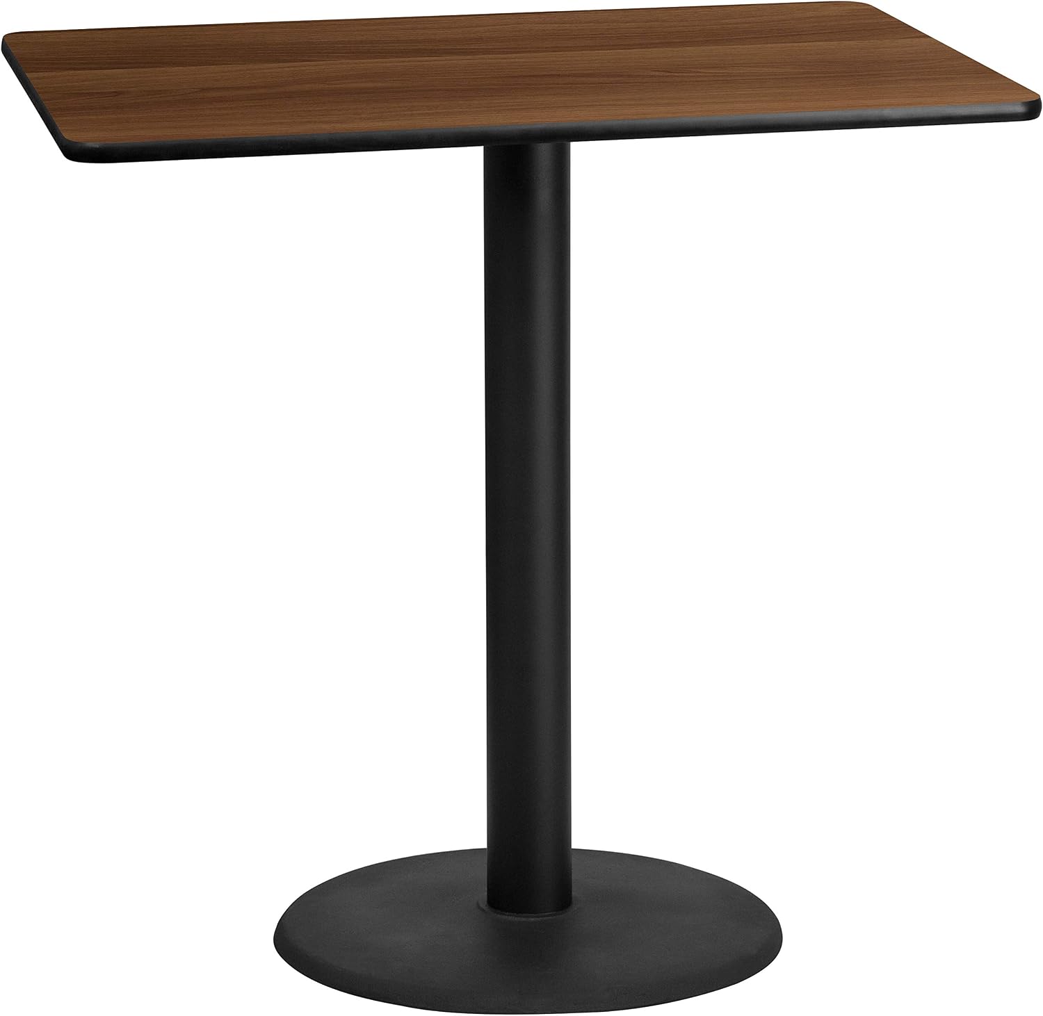 Flash Furniture 48x30" Rectangular Table and 24" Round Base, Walnut | Bar Height, Laminate, Durable Construction, Commercial Use