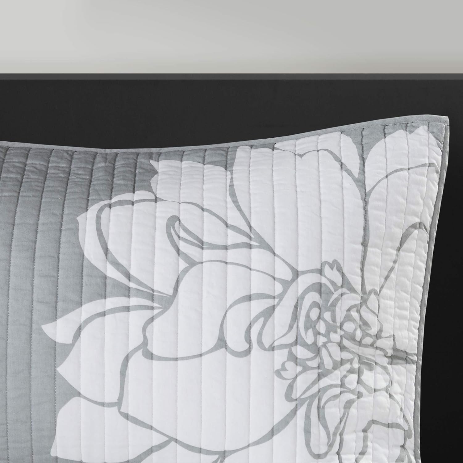 Madison Park Cotton Casual Floral Quilt Set, 6PC Full/Queen Coverlet | Channel Stitching Design, All Season, Lightweight Coverlet Bedspread Bedding, Shams, Decorative Pillows, Taupe Grey/Purple